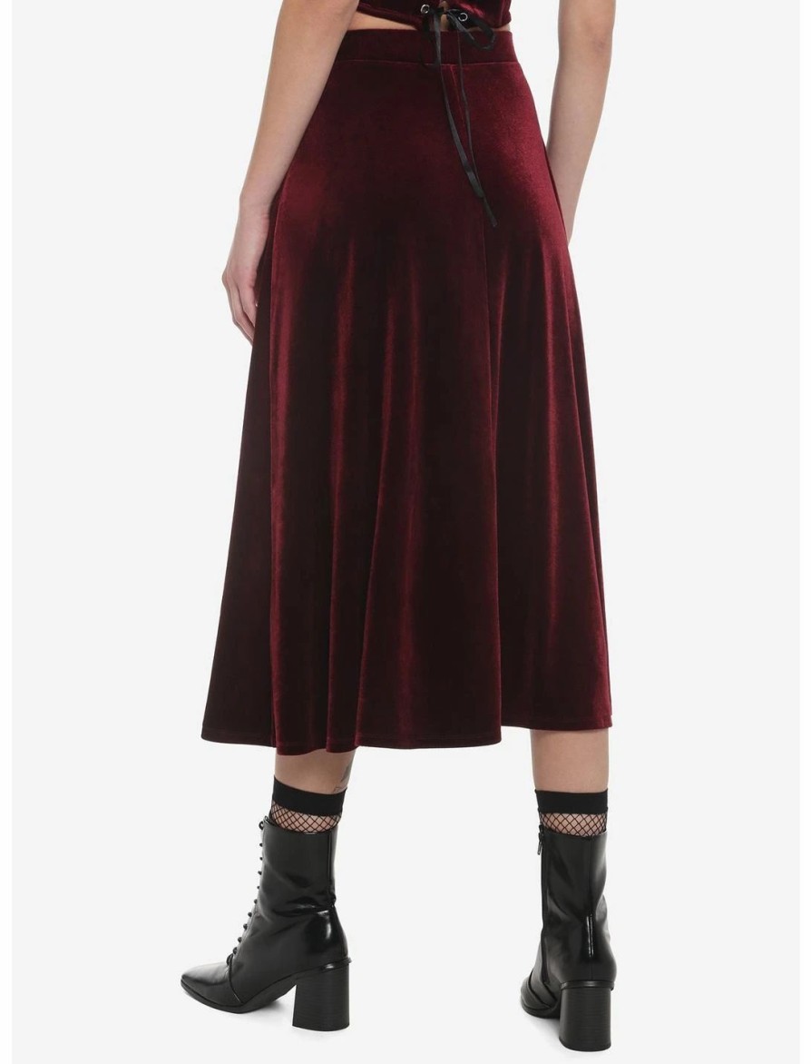 Bottoms * | Hunivers Burgundy Velvet Maxi Skirt