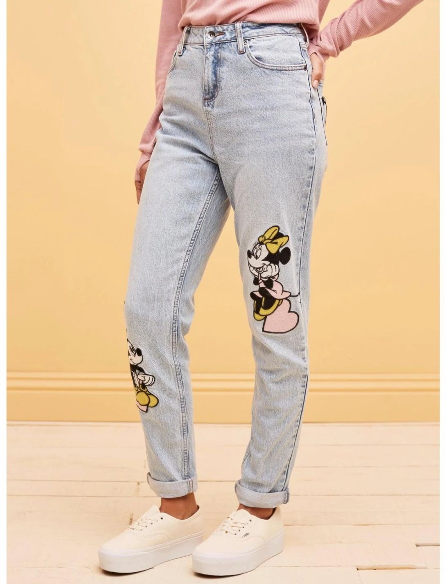 Bottoms * | Hunivers Her Universe Disney Mickey Mouse & Minnie Mouse Mom Jeans