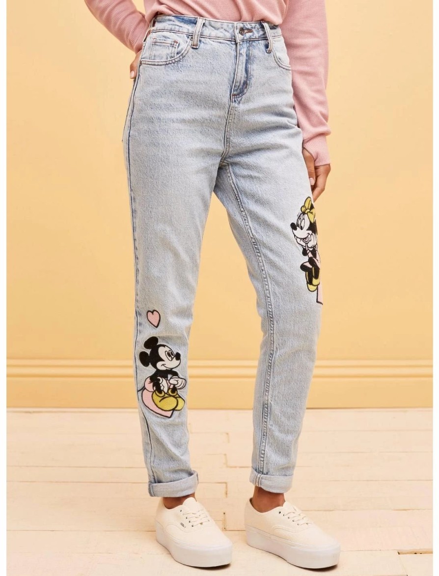 Bottoms * | Hunivers Her Universe Disney Mickey Mouse & Minnie Mouse Mom Jeans