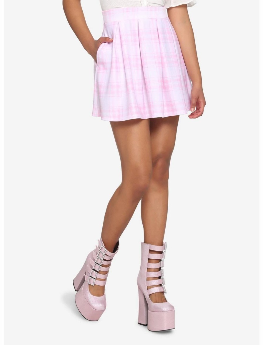 Bottoms * | Hunivers Pink Plaid Skirt