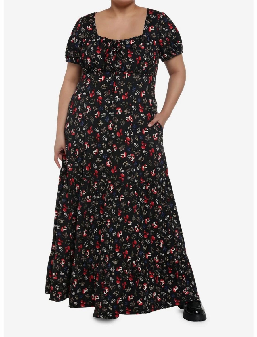 Dresses * | Null Mushrooms Allover Print Empire Waist Midi Dress Plus Size