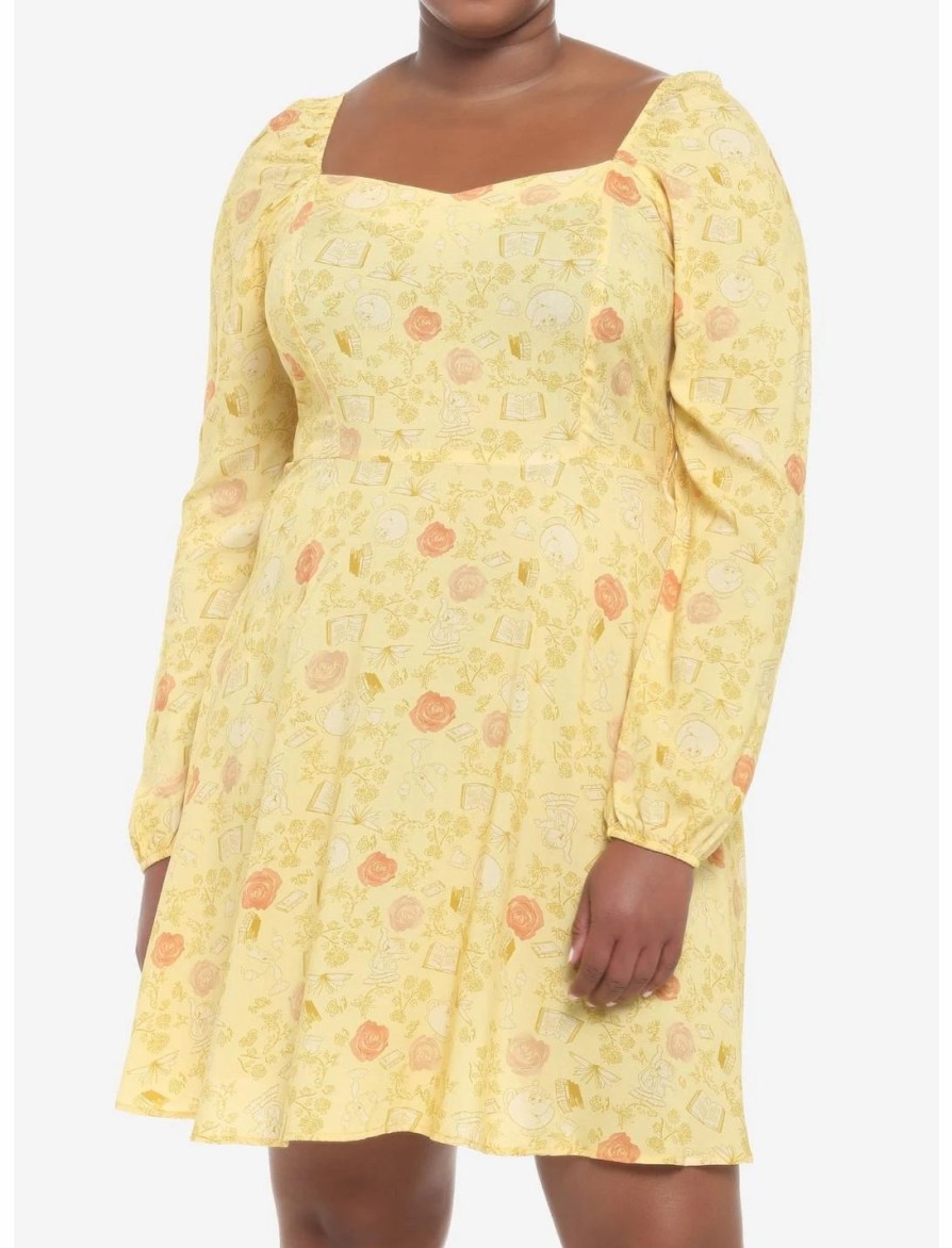 Dresses * | Hunivers Disney Beauty And The Beast Floral Long-Sleeve Dress Plus Size