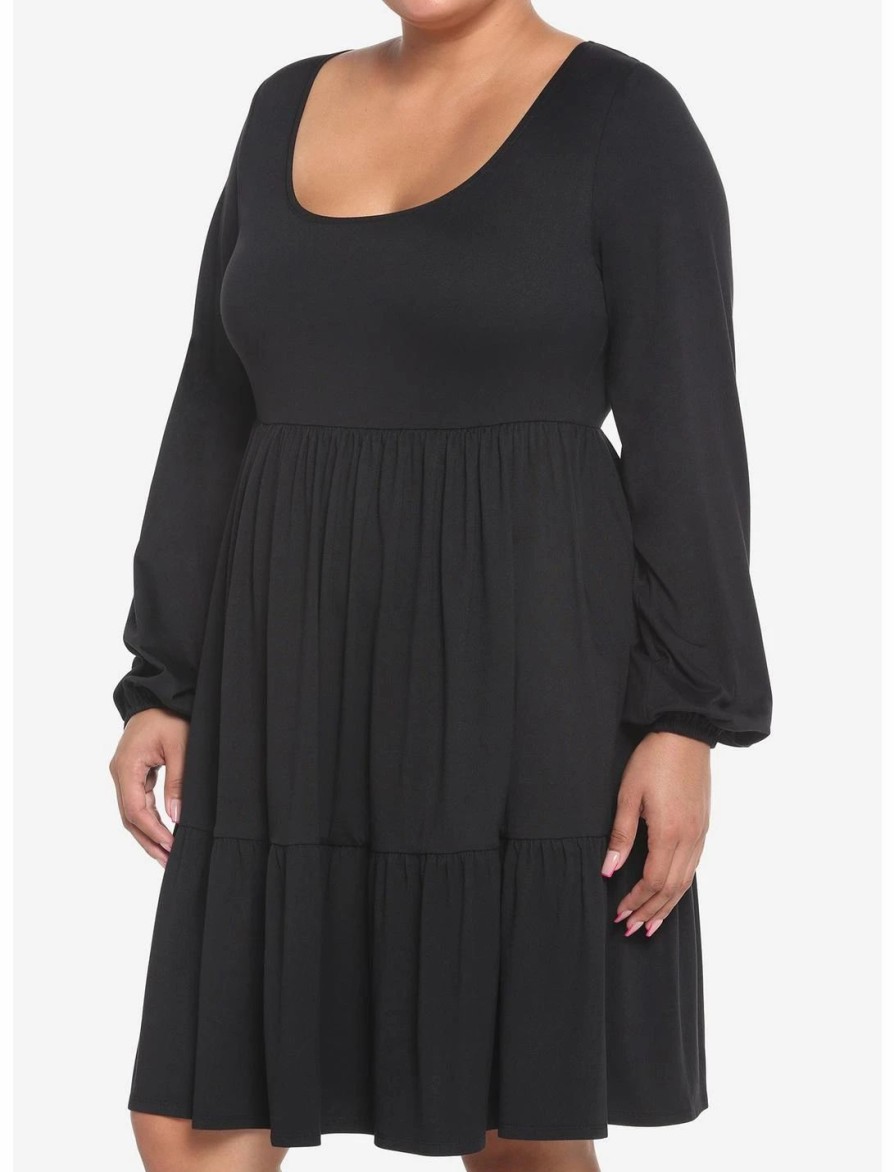 Dresses * | Hunivers Black Tiered Long-Sleeve Dress Plus Size