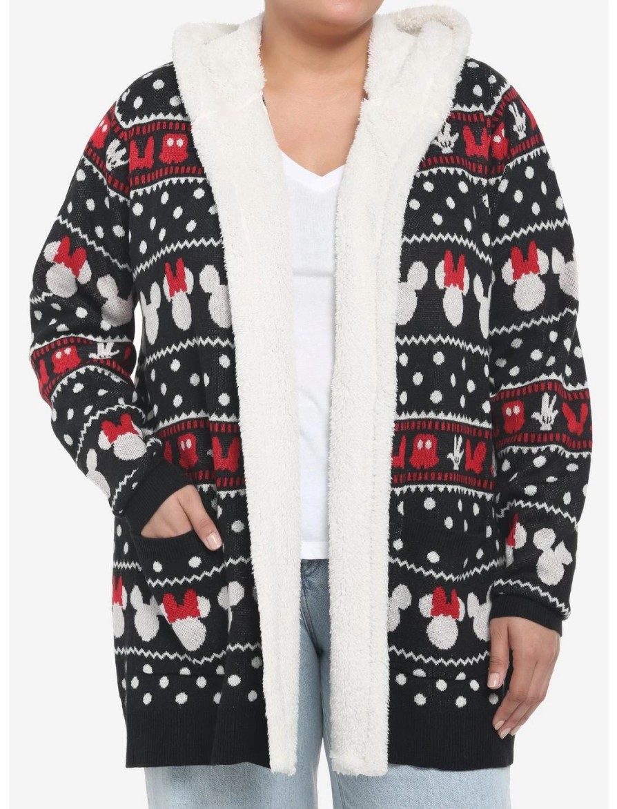 Sweaters And Cardigans * | Hunivers Disney Mickey Mouse & Minnie Mouse Sherpa Open Cardigan Plus Size