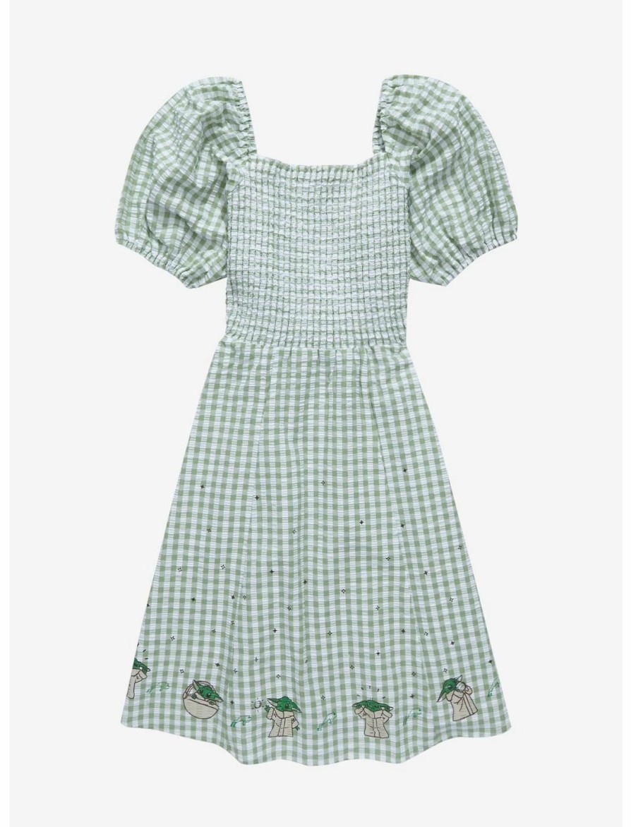 Dresses * | Hunivers Her Universe Star Wars The Mandalorian Grogu Gingham Smock Dress