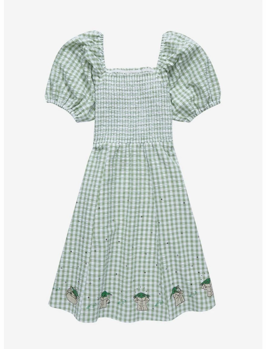 Dresses * | Hunivers Her Universe Star Wars The Mandalorian Grogu Gingham Smock Dress