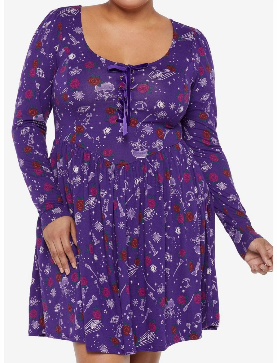 Dresses * | Hunivers Her Universe Disney Hocus Pocus Icon Lace-Up Dress Plus Size