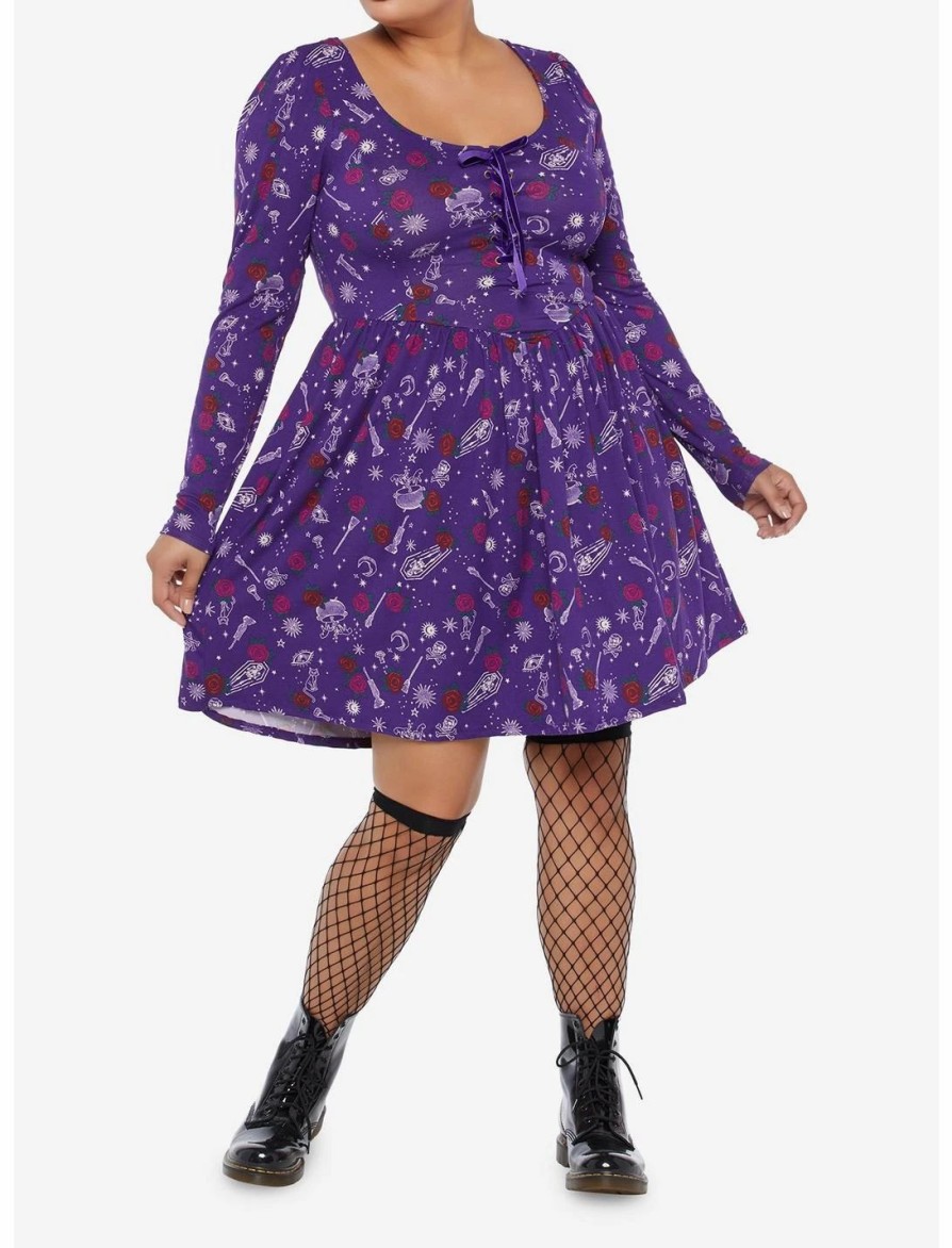 Dresses * | Hunivers Her Universe Disney Hocus Pocus Icon Lace-Up Dress Plus Size