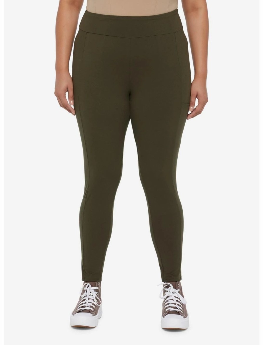 Bottoms * | Hunivers Olive Leggings With Pocket Plus Size