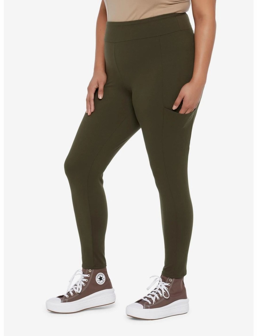 Bottoms * | Hunivers Olive Leggings With Pocket Plus Size