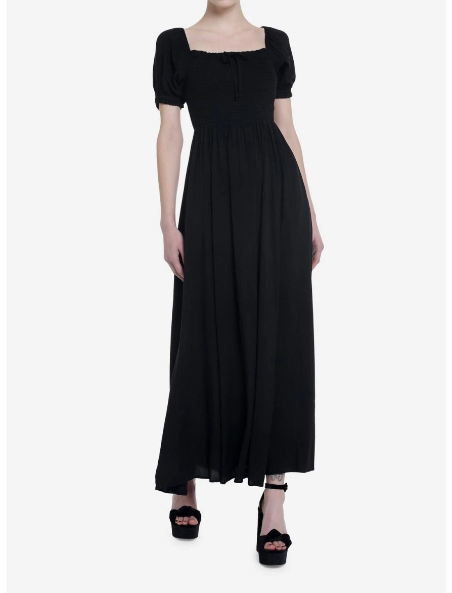 Dresses * | Null Thorn & Fable Black Smock Puff Sleeve Maxi Dress