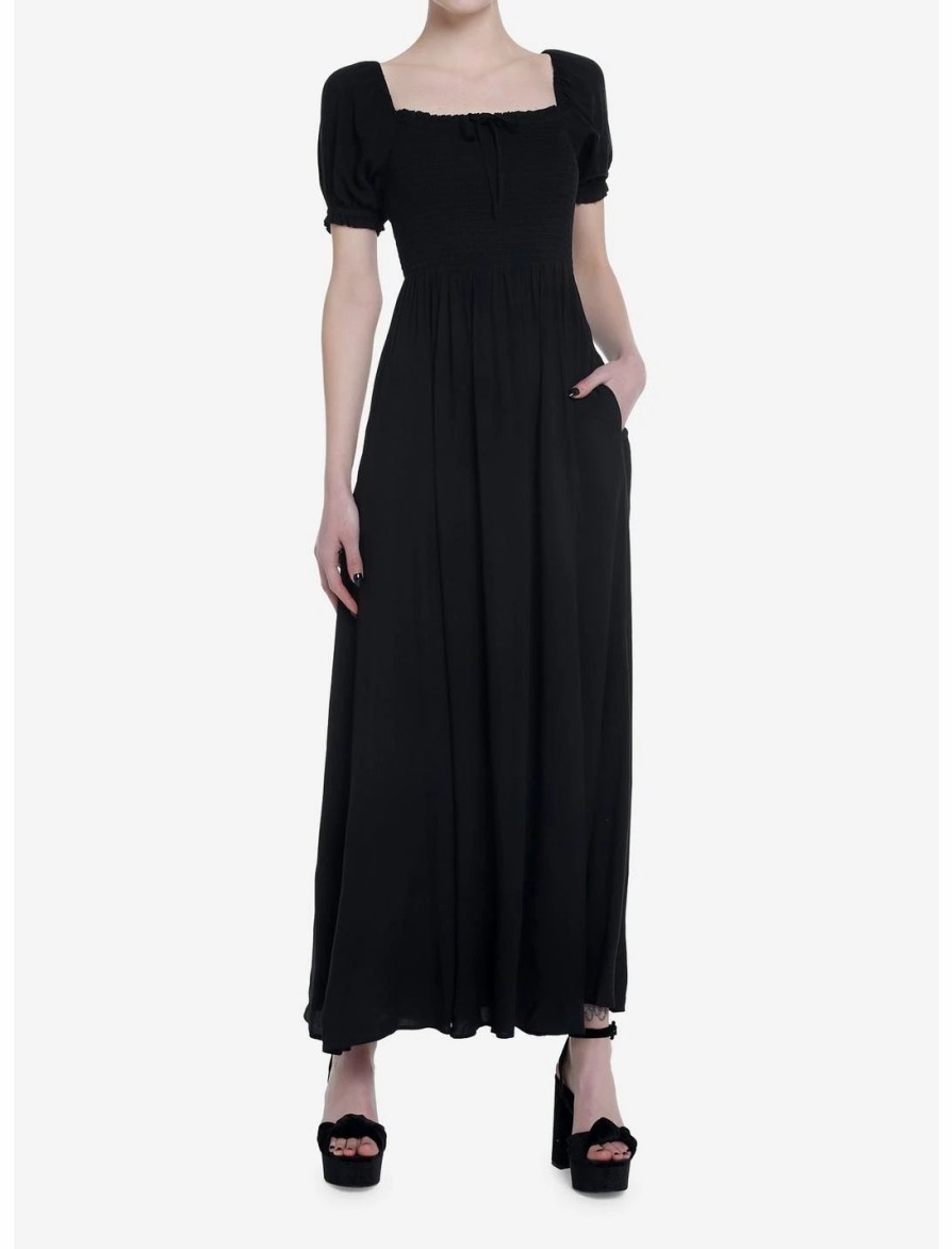 Dresses * | Null Thorn & Fable Black Smock Puff Sleeve Maxi Dress