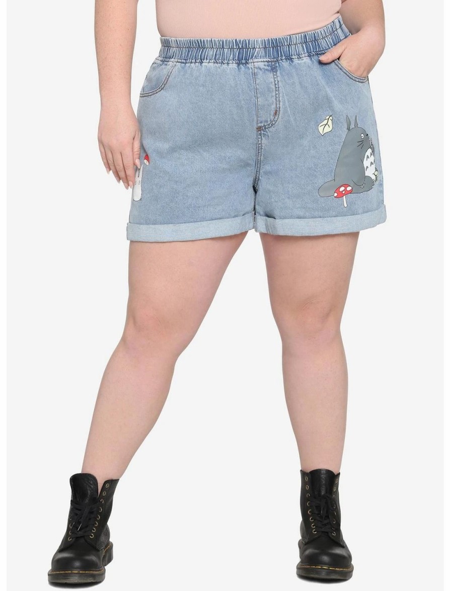 Bottoms * | Hunivers Studio Ghibli My Neighbor Totoro Elastic High-Waisted Denim Shorts Plus Size