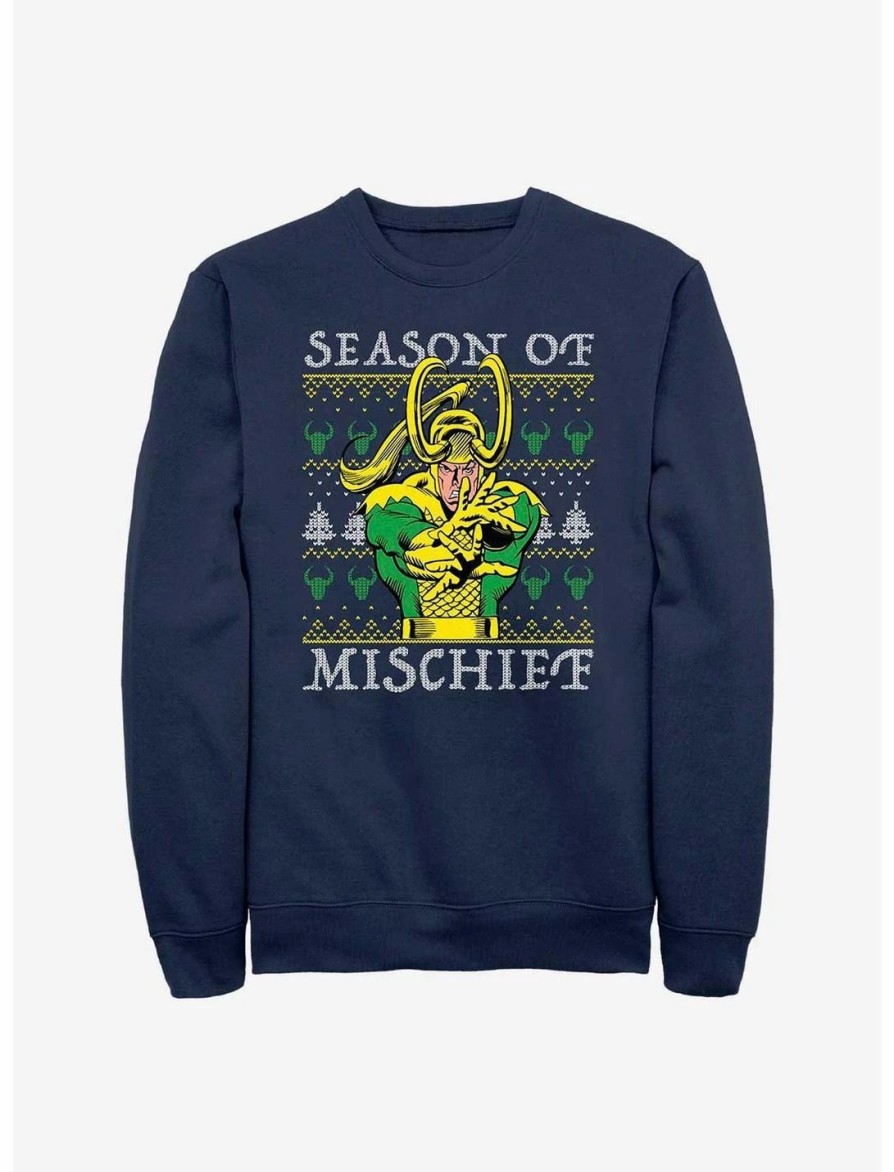 Sweaters And Cardigans * | Null Marvel Loki Mischief Season Ugly Christmas Sweatshirt