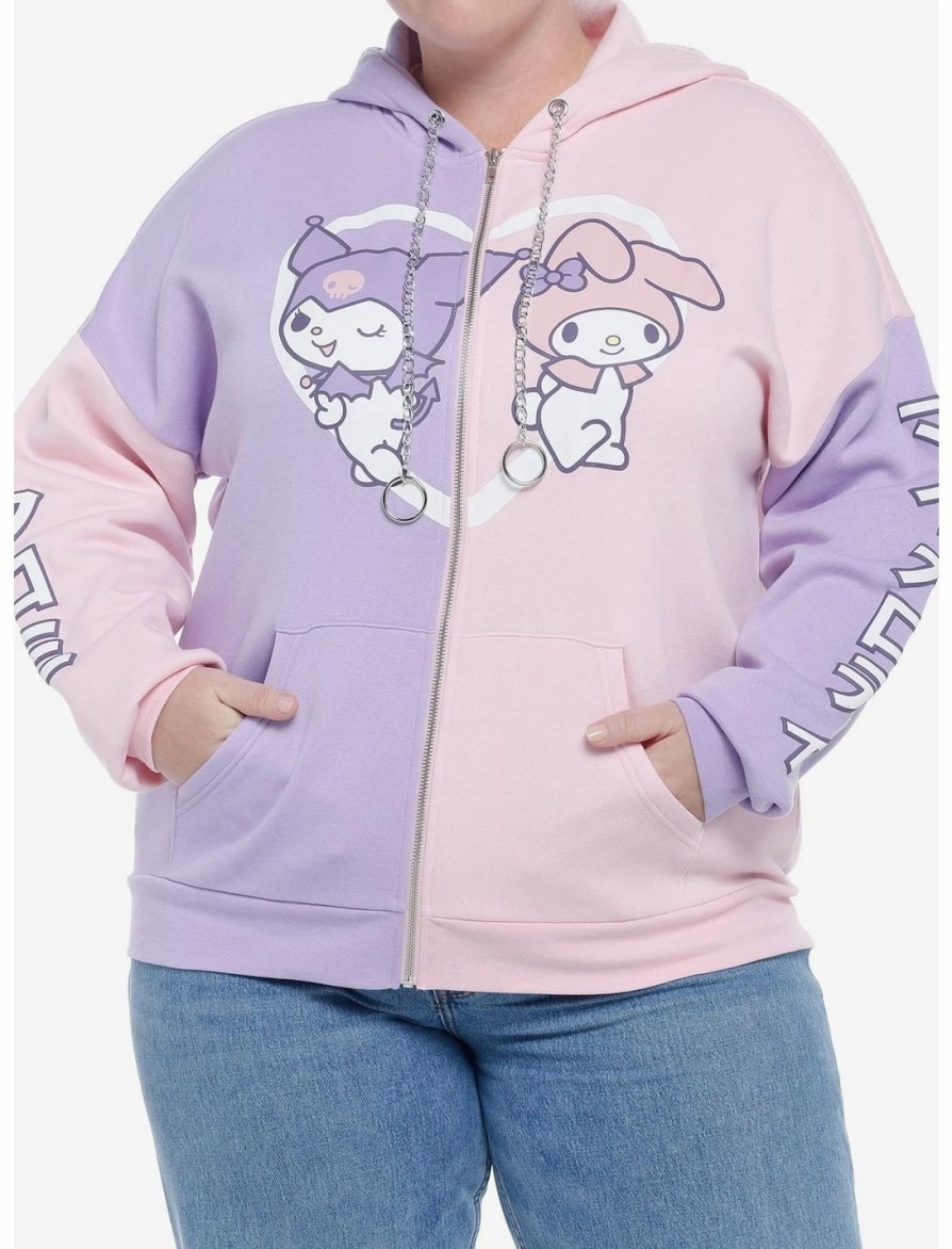 Hoodies And Sweatshirts * | Hunivers My Melody & Kuromi Pastel Split Hoodie Plus Size