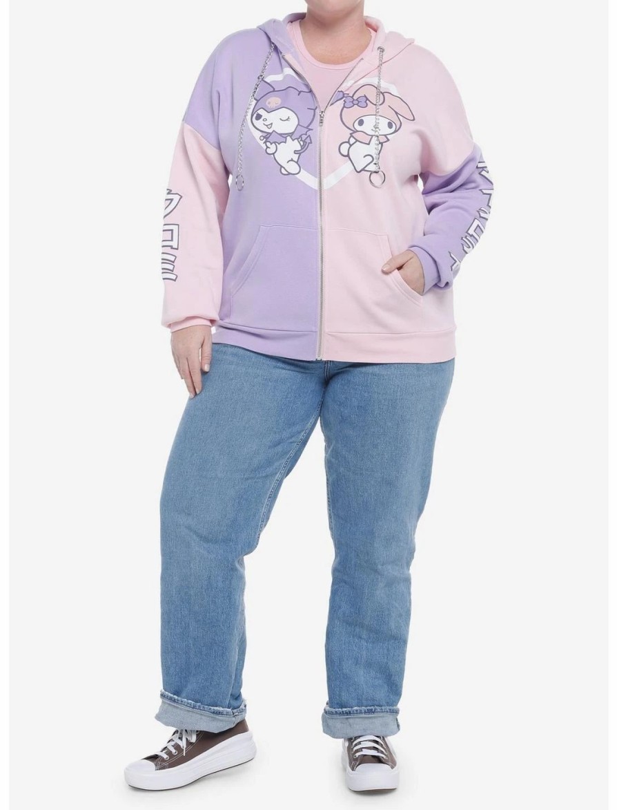 Hoodies And Sweatshirts * | Hunivers My Melody & Kuromi Pastel Split Hoodie Plus Size