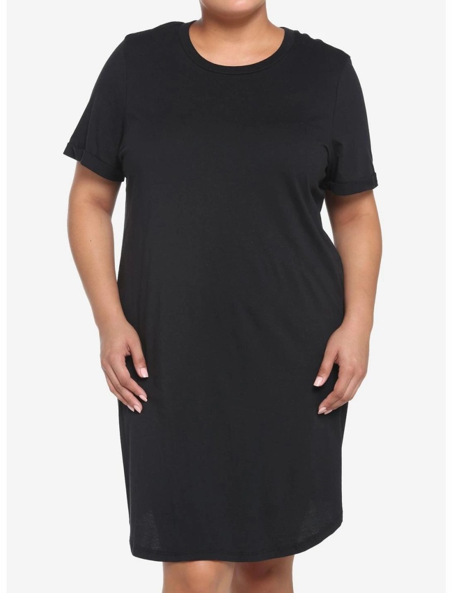 Dresses * | Hunivers Black T-Shirt Dress Plus Size