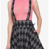 Bottoms * | Hunivers Black & Grey Argyle Lace-Up Suspender Skirt