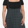 Bottoms * | Hunivers Green Plaid High-Waisted Suspender Skirt Plus Size