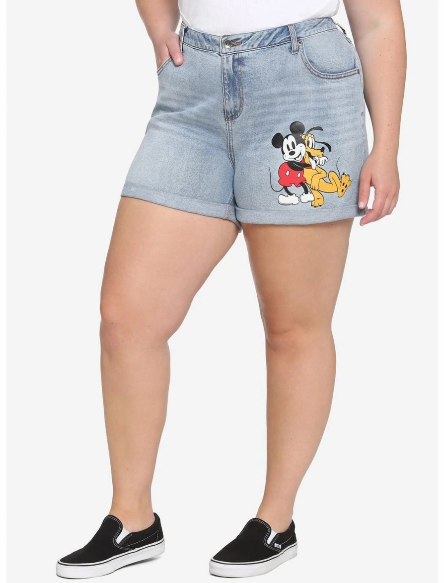 Bottoms * | Hunivers Disney Mickey Mouse & Pluto Mom Shorts Plus Size