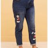 Bottoms * | Hunivers Her Universe Disney Mickey Mouse Dark Wash Mom Jeans Plus Size