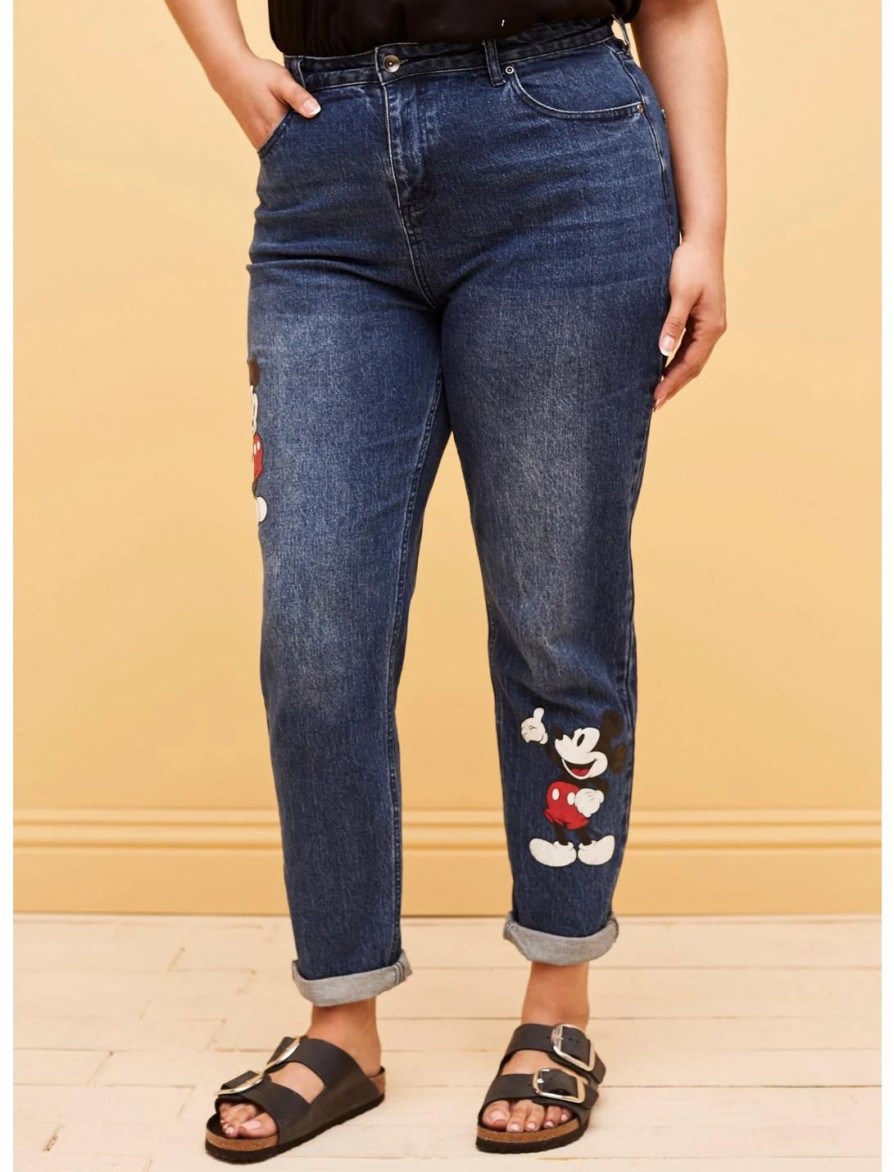 Bottoms * | Hunivers Her Universe Disney Mickey Mouse Dark Wash Mom Jeans Plus Size