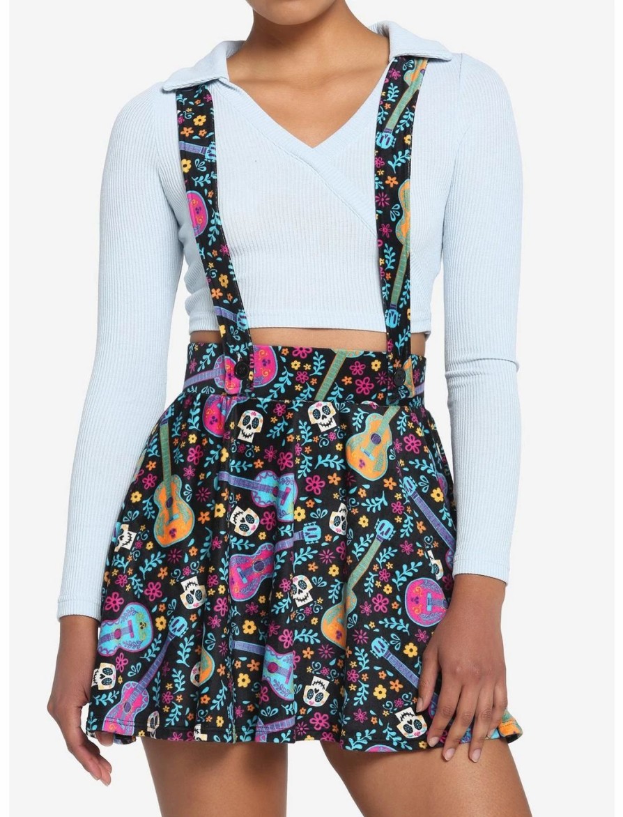 Bottoms * | Hunivers Disney Pixar Coco Sugar Skull & Guitar Velvet Suspender Skirt