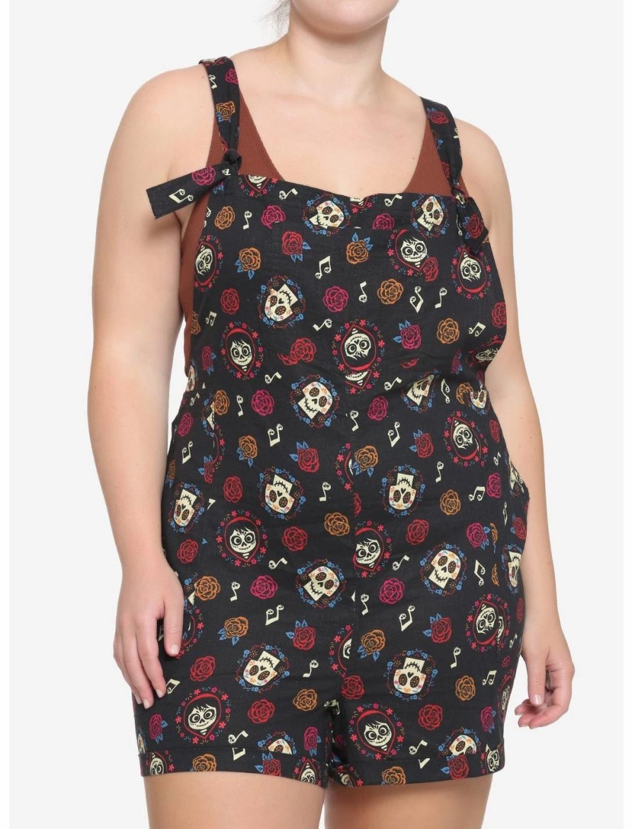 Bottoms * | Hunivers Disney Pixar Coco Sugar Skull Soft Shortalls Plus Size