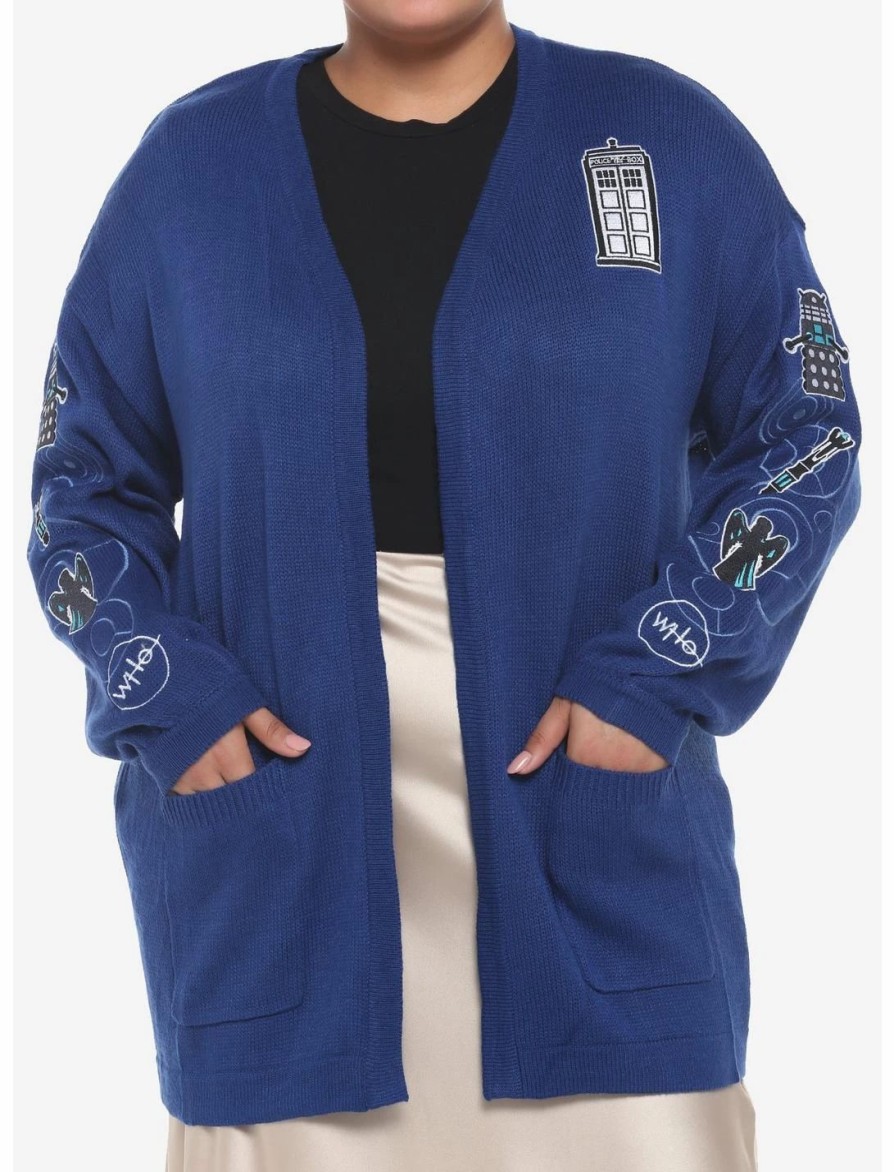 Sweaters And Cardigans * | Hunivers Her Universe Doctor Who Icon Embroidered Open Cardigan Plus Size