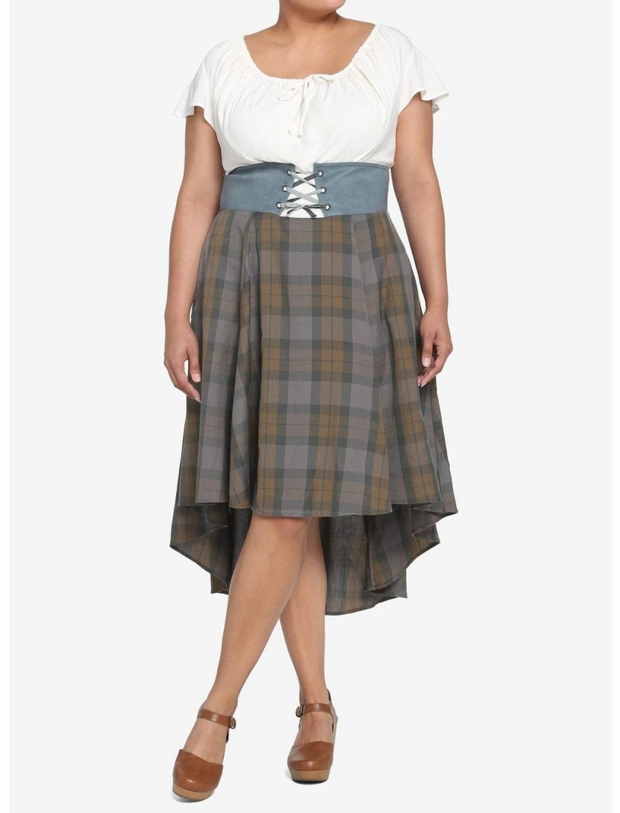 Dresses * | Hunivers Her Universe Outlander Tartan Lace-Up Hi-Low Dress Plus Size