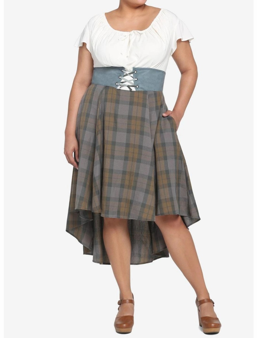 Dresses * | Hunivers Her Universe Outlander Tartan Lace-Up Hi-Low Dress Plus Size