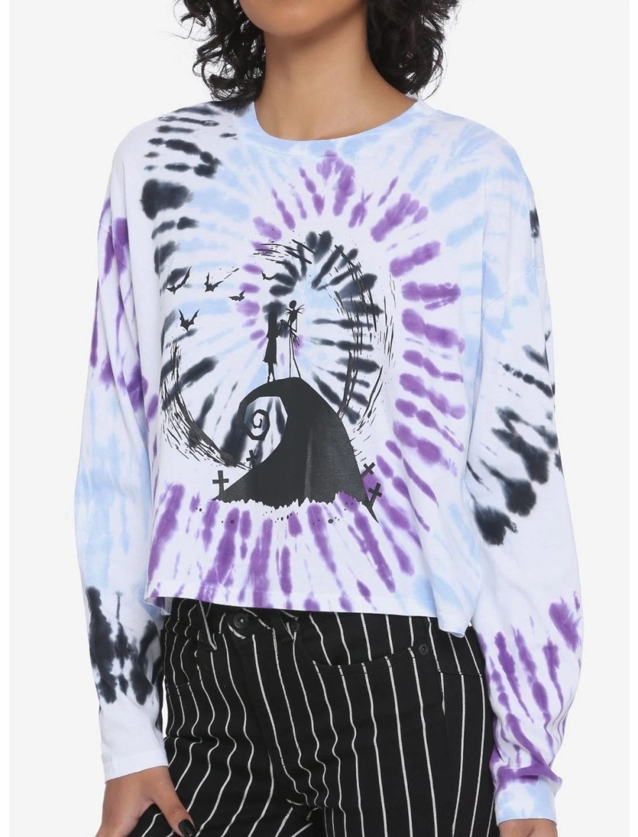 Long Sleeves * | Hunivers The Nightmare Before Christmas Spiral Hill Tie-Dye Crop Long-Sleeve T-Shirt