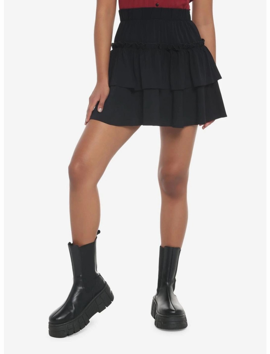 Dresses * | Null Black Ruffles Tiered Mini Skirt