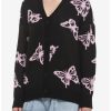 Sweaters And Cardigans * | Hunivers Black & Pink Butterfly Cardigan