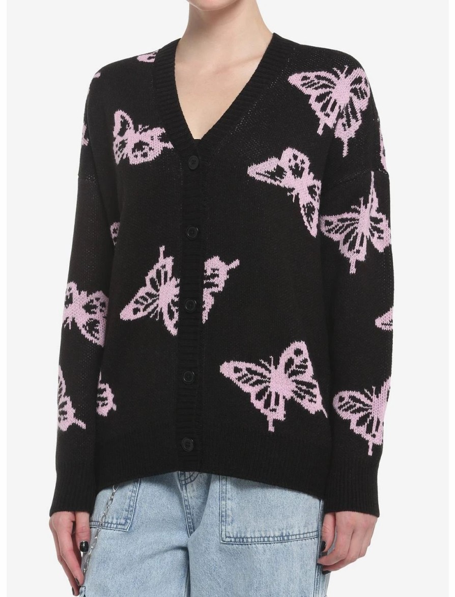 Sweaters And Cardigans * | Hunivers Black & Pink Butterfly Cardigan