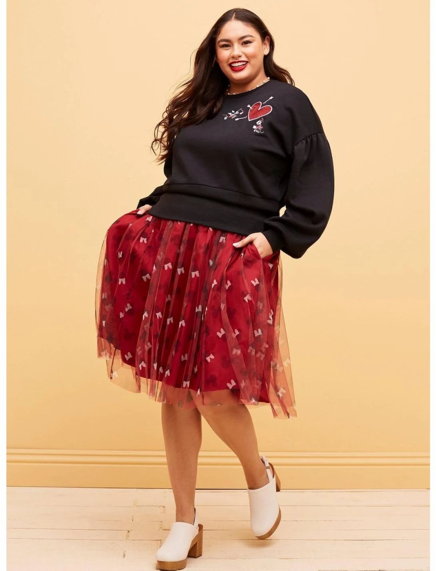 Sweaters And Cardigans * | Hunivers Her Universe Disney Mickey Mouse & Minnie Mouse Balloon Sleeve Sweater Plus Size