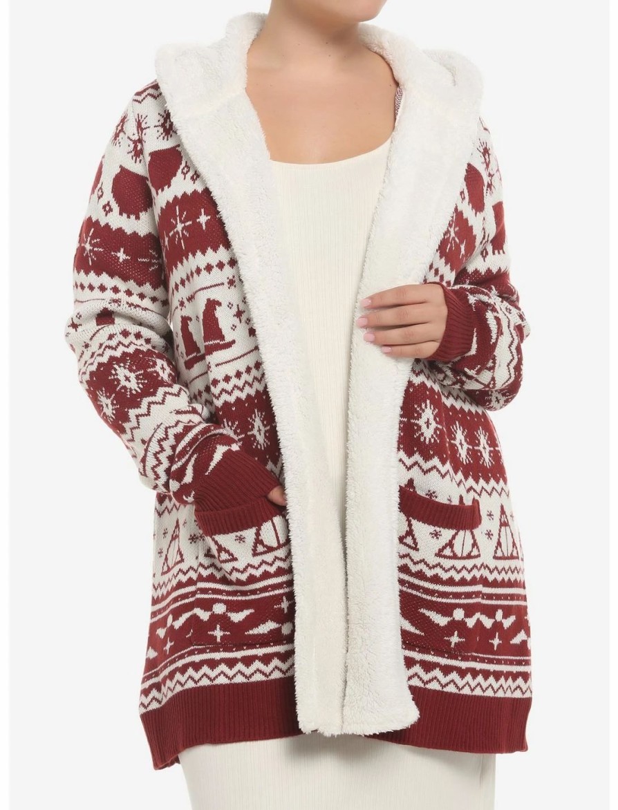 Sweaters And Cardigans * | Hunivers Harry Potter Fair Isle Sherpa Open Cardigan Sweater Plus Size