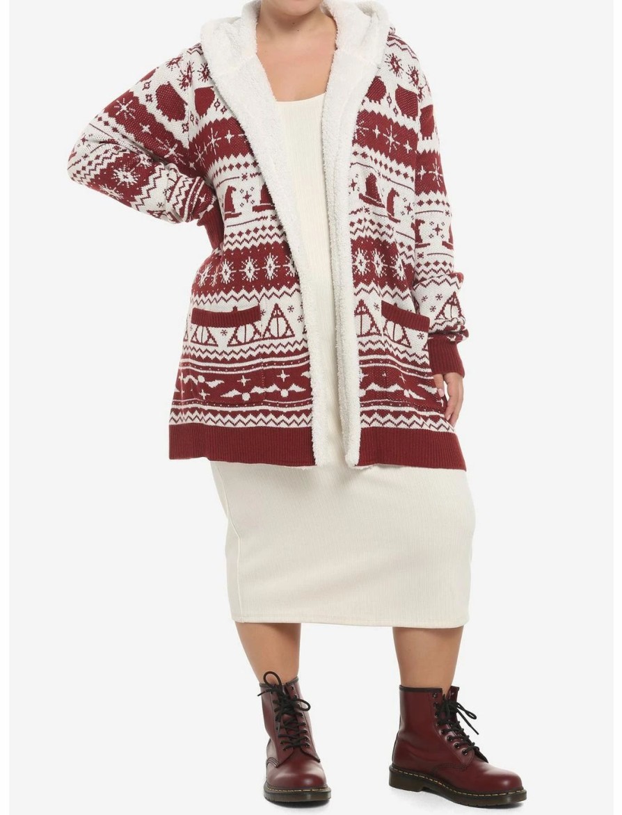 Sweaters And Cardigans * | Hunivers Harry Potter Fair Isle Sherpa Open Cardigan Sweater Plus Size