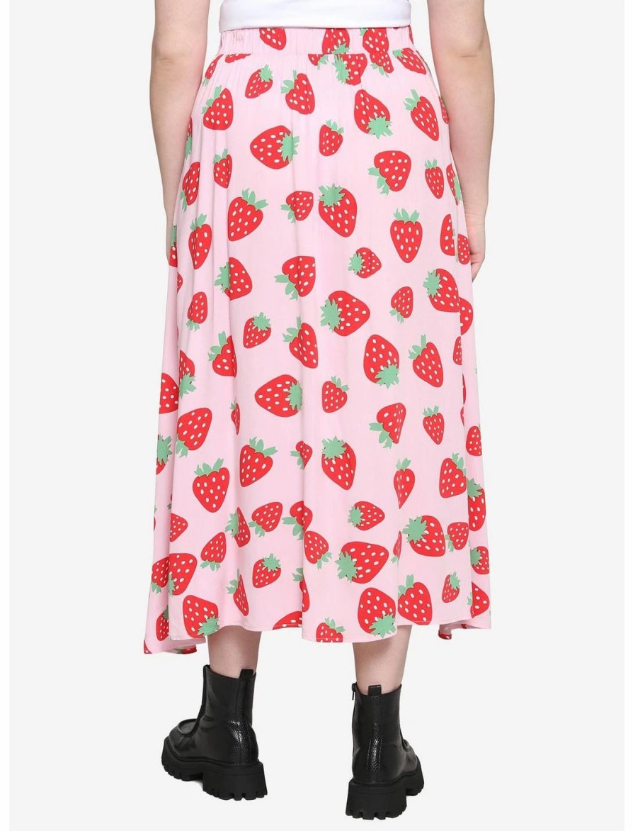 Bottoms * | Hunivers Pink Strawberry Maxi Skirt Plus Size