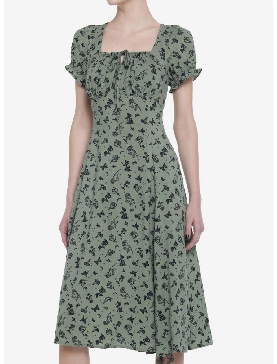 Dresses * | Null Green Butterfly Mushroom Empire Midi Dress