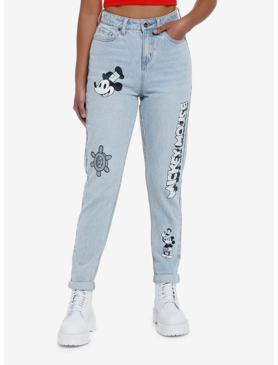 Bottoms * | Hunivers Disney Mickey Mouse Steamboat Willie Mom Jeans