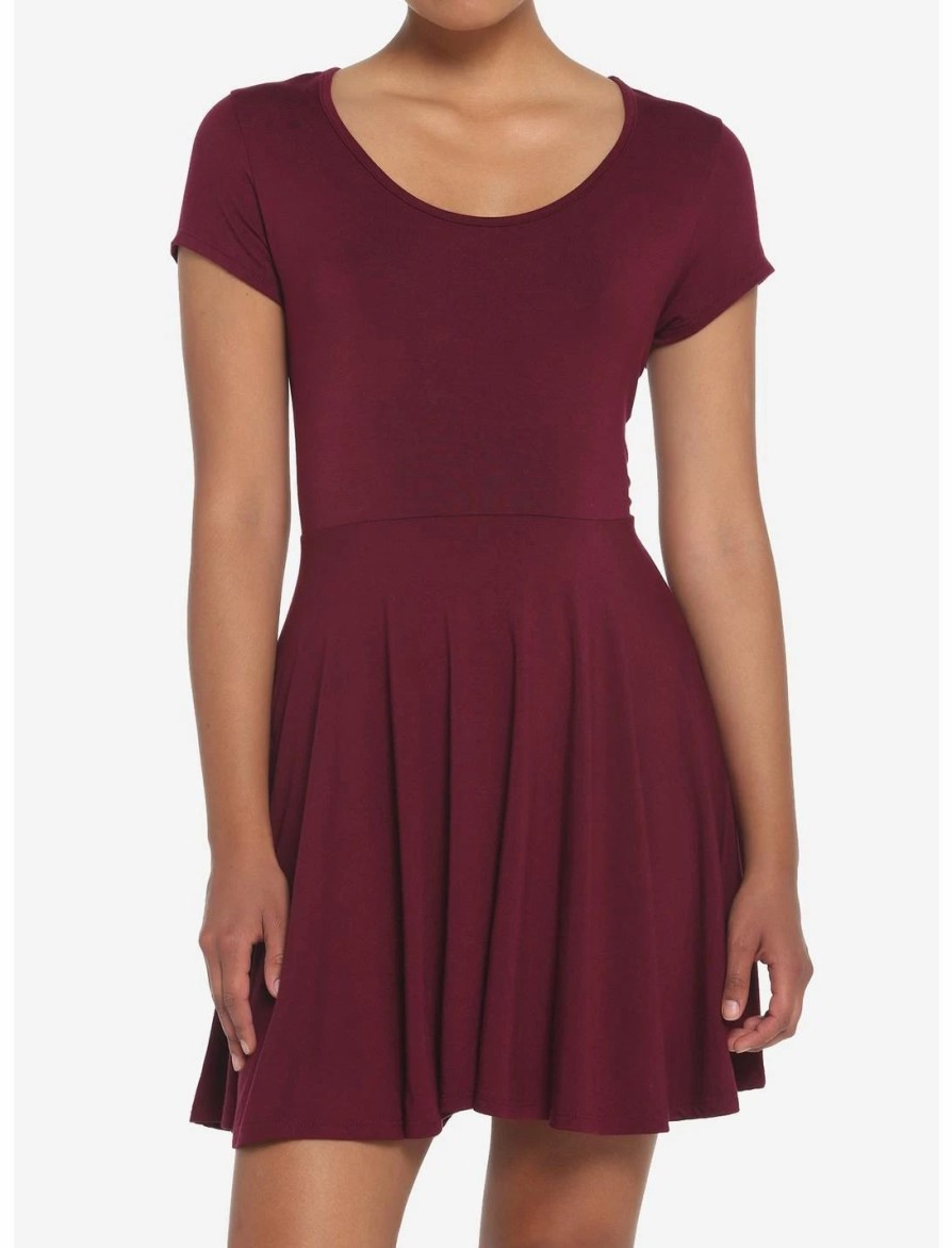 Dresses * | Hunivers Burgundy Skater Dress