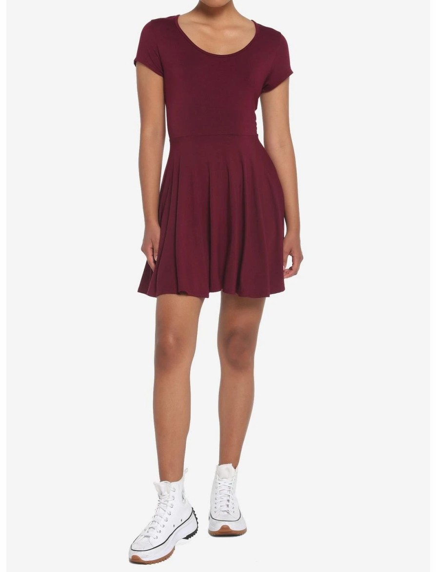 Dresses * | Hunivers Burgundy Skater Dress