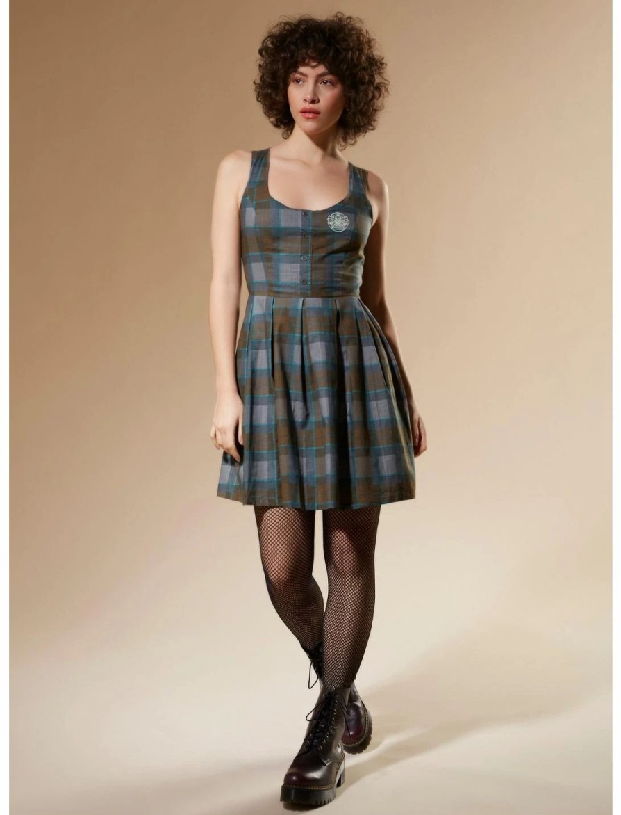 Dresses * | Hunivers Outlander Lace-Up Tartan Plaid Dress