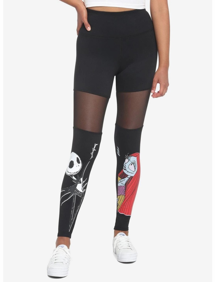 Bottoms * | Hunivers The Nightmare Before Christmas Jack & Sally Mesh Leggings