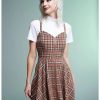 Dresses * | Hunivers Brown Plaid Twofer Dress