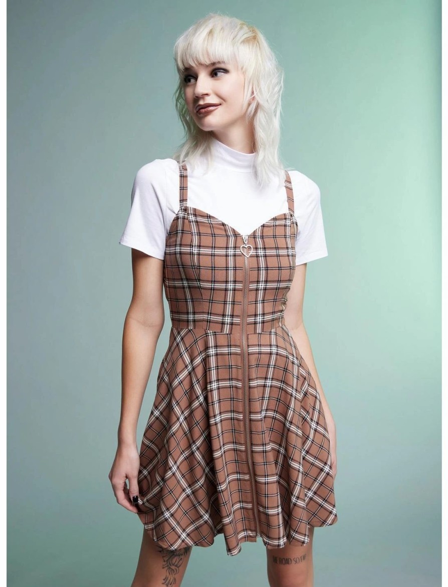 Dresses * | Hunivers Brown Plaid Twofer Dress