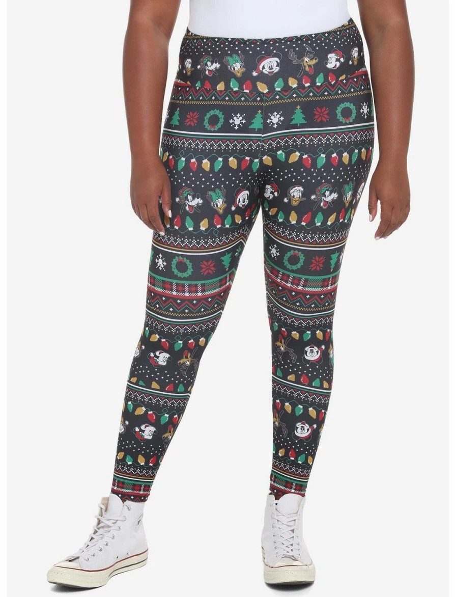 Bottoms * | Hunivers Her Universe Disney Holiday Mickey Mouse & Friends Fair Isle Leggings Plus Size