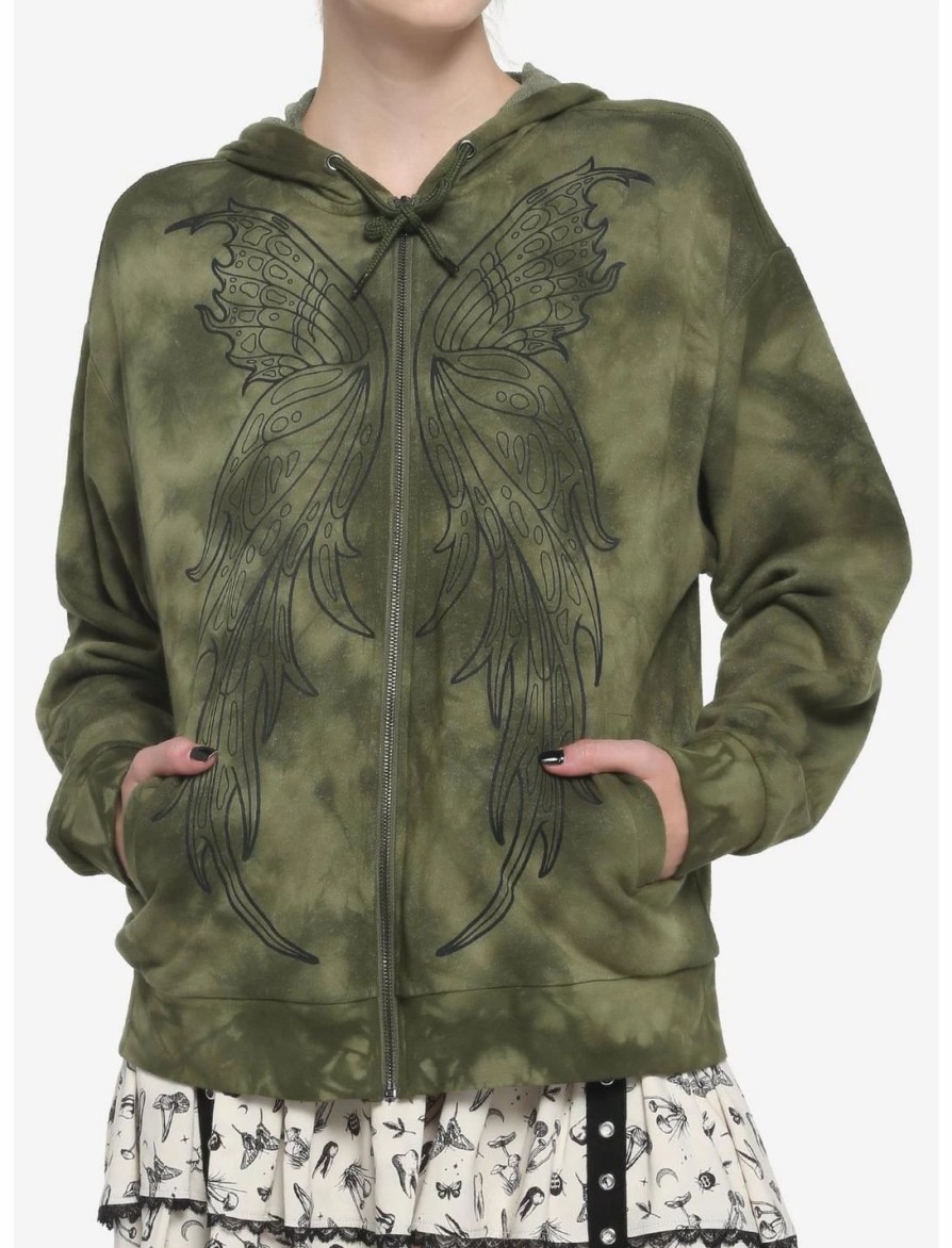 Hoodies And Sweatshirts * | Hunivers Fairy Wings Green Tie-Dye Hoodie