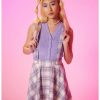 Bottoms * | Hunivers Pink & Purple Plaid Lace Suspender Skirt